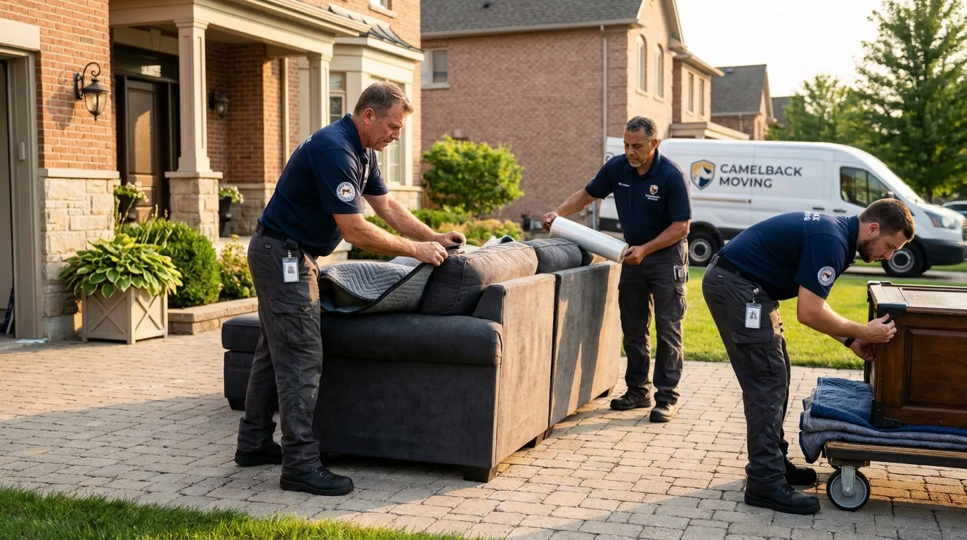 Large estate moving crew wrapping furniture in La Grange, TX