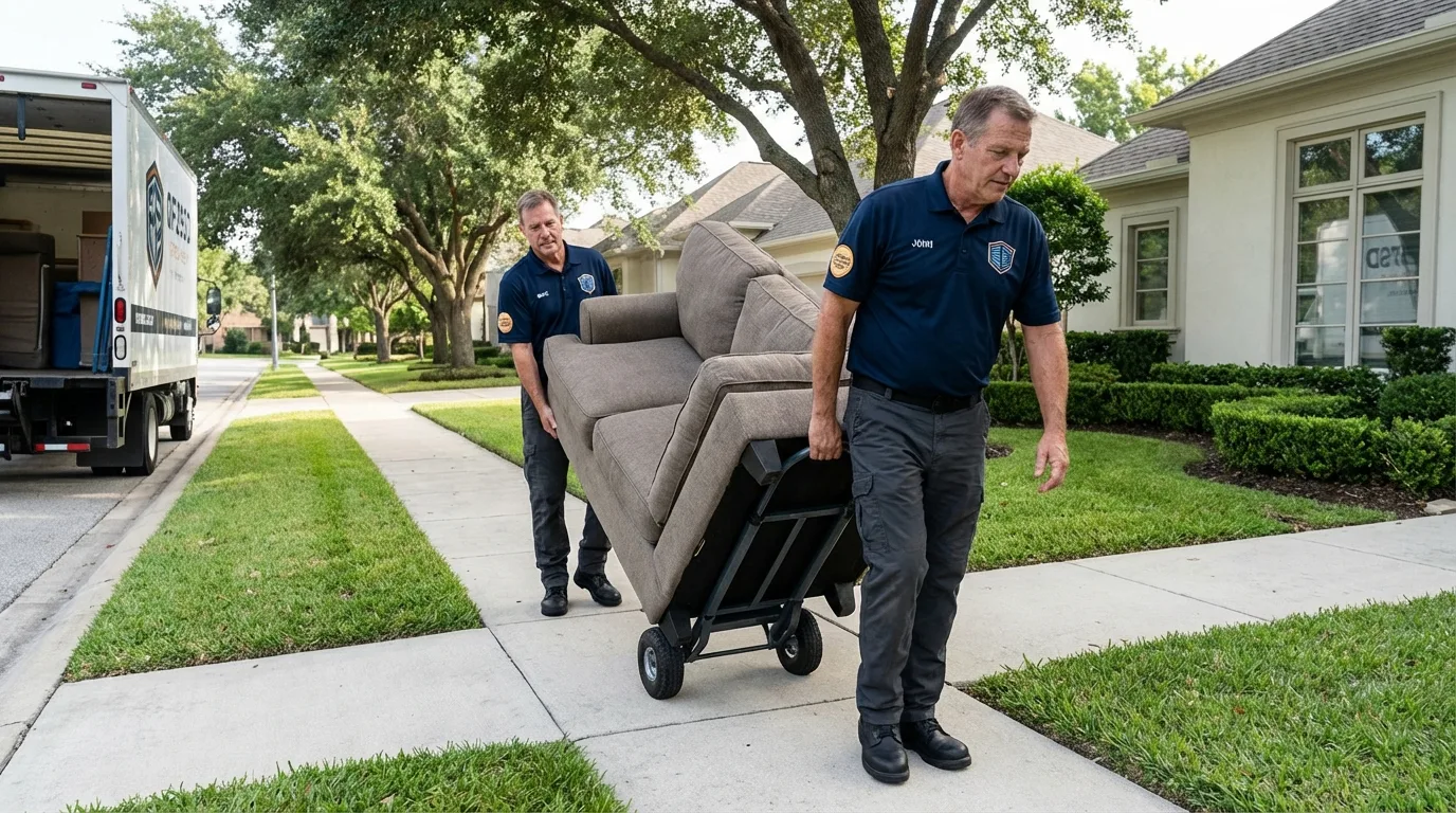 Local residential moving crew loading furniture in La Grange, TX
